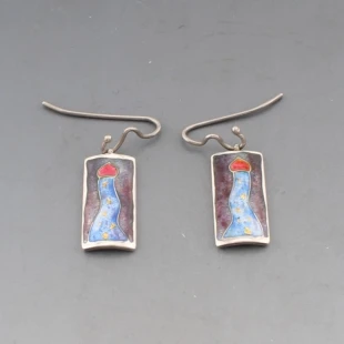 Enamel and Silver LCC Drop Earrings
