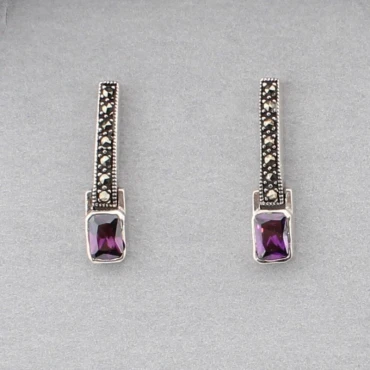 Amethyst and Silver Drop Earrings