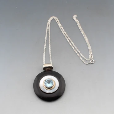 Topaz, MOP, Silver and Black Stone Pendant