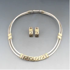 950 Silver and 18 Karat Gold Collar Necklace and Earrings