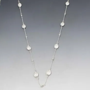 Long Sterling Silver Pebbles Station Necklace