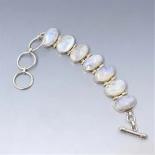 Blue Moonstone Ovals and Silver Bracelet