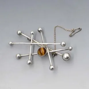 NE FROM  Atomic Tigers Eye Silver Brooch