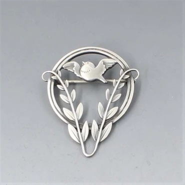 Georg Jensen Dove in Foliage Brooch by Arno Malinowski  #258