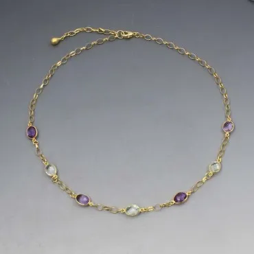 Amethyst and Gold Suffragette Necklace