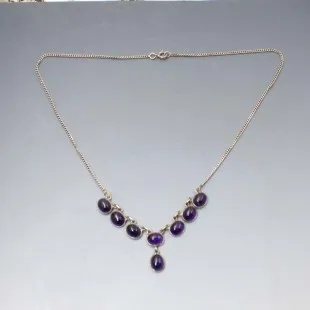 Amethyst Cabochons and  Silver Necklace