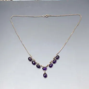 Amethyst Cabochons and  Silver Necklace