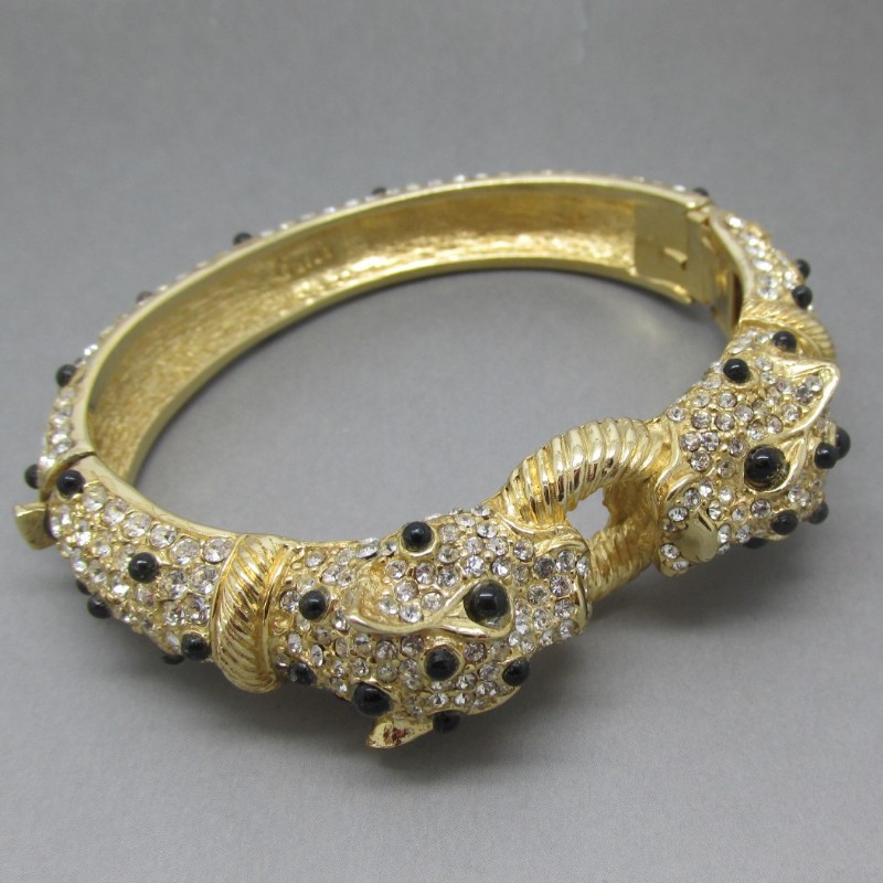 Ciner rare crystal panther clamper bracelet