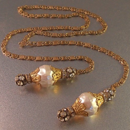 Miriam Haskell perle baroque chaîne dorée lariat