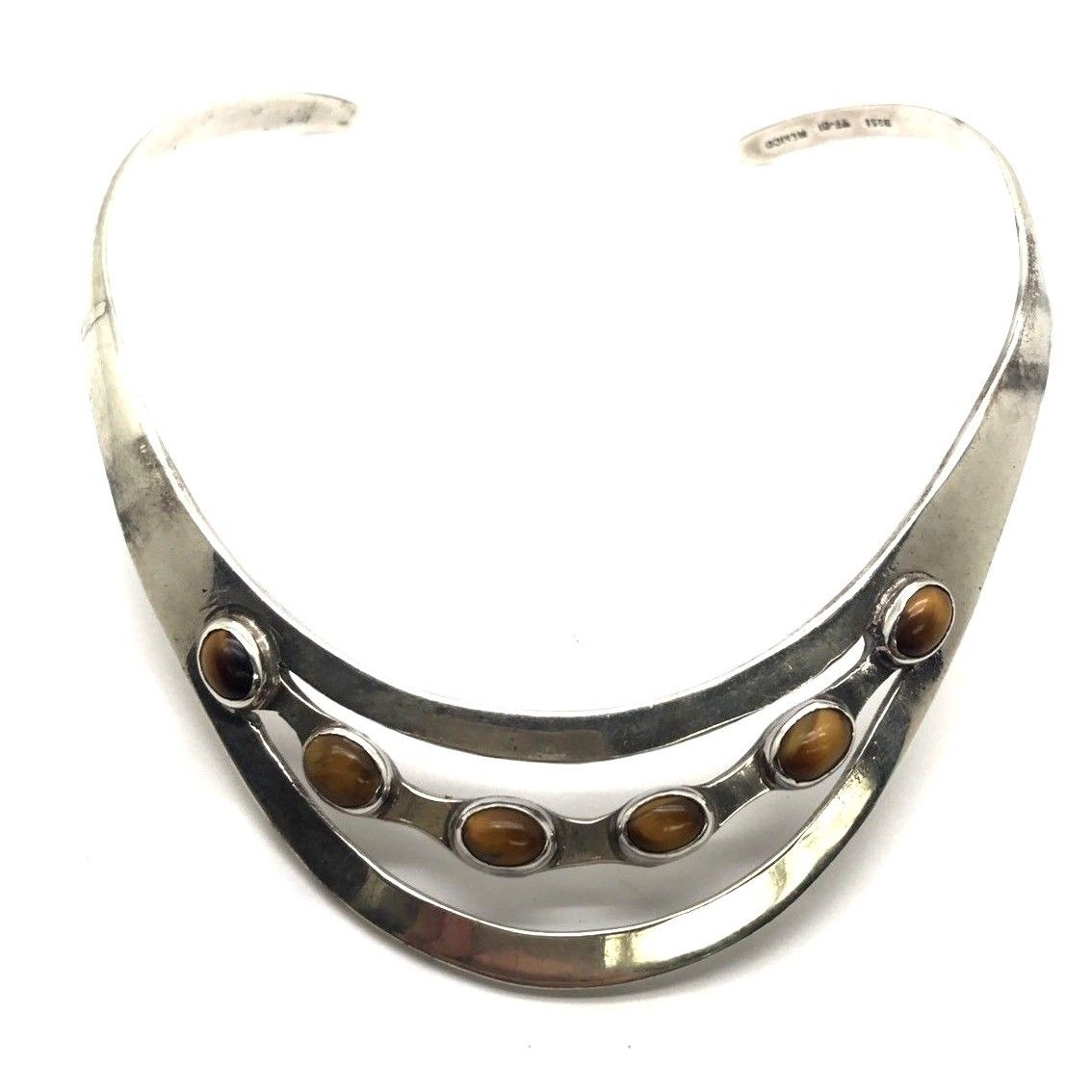 Mexican silver and tigers eye half collar necklace