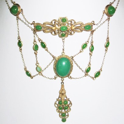 Art Nouveau grön Krysopras festoon halsband