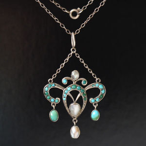 Art Nouveau turquoise and pearl pendant