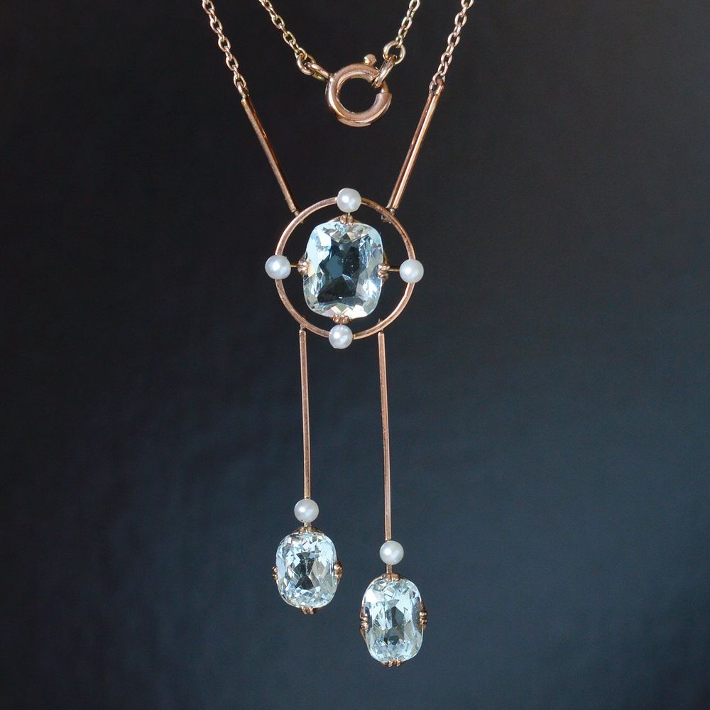 blå topas perle 9 karat guld halskæde