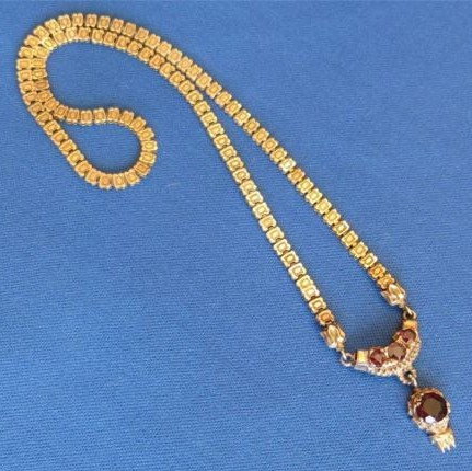 wiktoriański granat złoty wypełniony naszyjnik z łańcuszkiem z mosiądzu