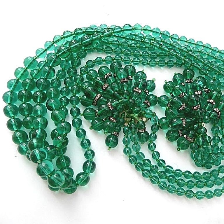 Art Deco grön kristall Sautoir halsband