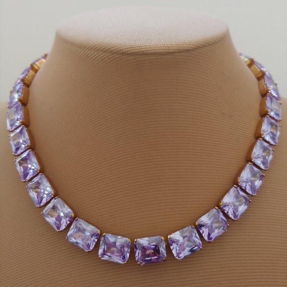 Fialová crystal náhrdelník riviere